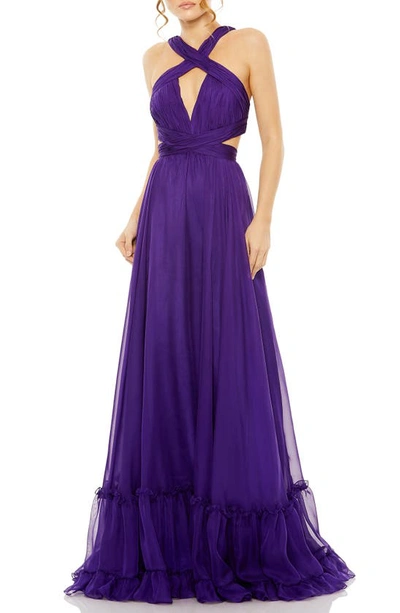 Mac Duggal Keyhole Cutout A-line Gown In Purple
