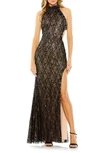 Mac Duggal Sequin Beaded Side Cutout Gown In Black Silver