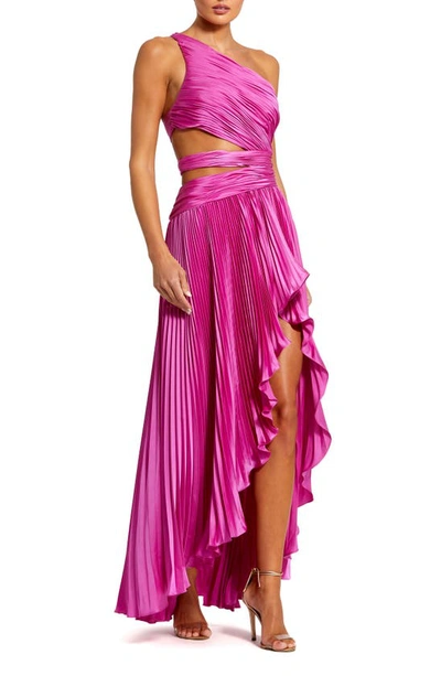 Mac Duggal Pleated One-shoulder Gown In Hot Pink