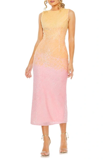 Mac Duggal Ombré Sequin Midi Cocktail Dress In Sunset