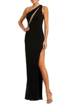 Mac Duggal One Shoulder Gown With Sheer Embellished Cut Out In Black In Black