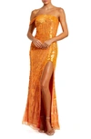 Mac Duggal One-shoulder Sequin Mesh Gown In Orange Crush
