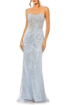 Mac Duggal Strapless Embellished Sequin Column Gown In Powder Blue
