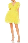 Mac Duggal Tiered Ruffle Tulle Cocktail Minidress In Sunshine