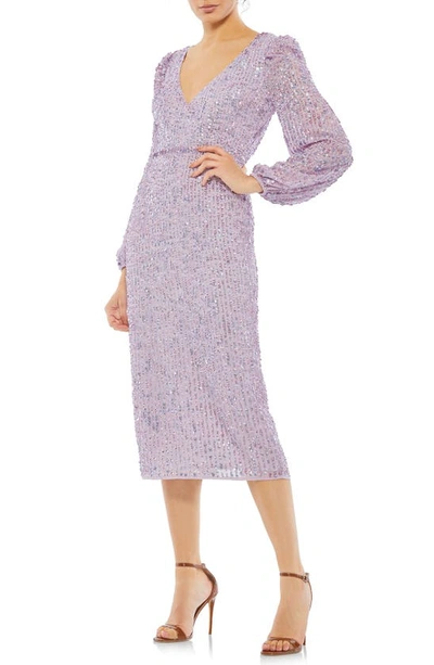 Mac Duggal Sequin Long Sleeve Cocktail Sheath Dress In Lavender