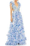 MAC DUGGAL FLORAL RUFFLE BEADED A-LINE GOWN