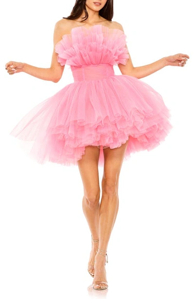 Mac Duggal Strapless Tulle Cocktail Minidress In Candy Pink