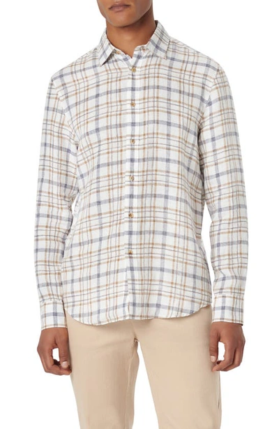 Bugatchi Julian Shaped Fit Plaid Linen Button-up Shirt In Caramel