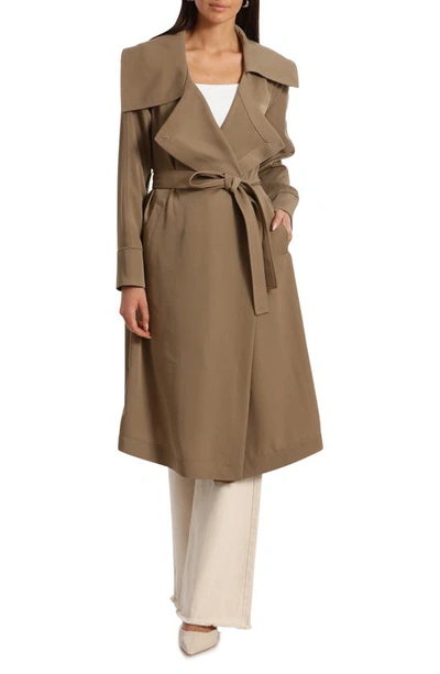 Avec Les Filles Drape Trench Coat In Soft Olive