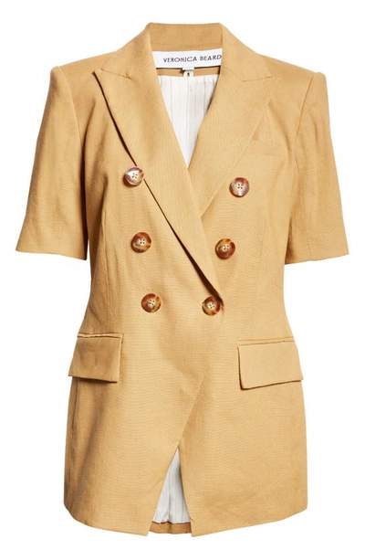 Veronica Beard Atwood Short Sleeve Linen Blend Dickey Jacket In Desert Khaki