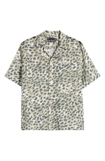 Allsaints Underground Relaxed Fit Leopard & Camo Ripstop Camp Shirt In Ash Khaki Green