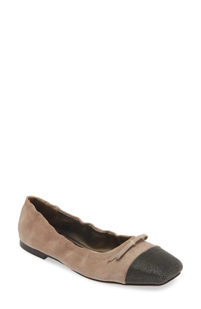 Brunello Cucinelli Monili Cap Toe Ballet Flat In Brown