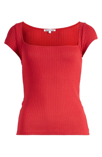 Reformation Square Neck Rib Sweater In Lipstick