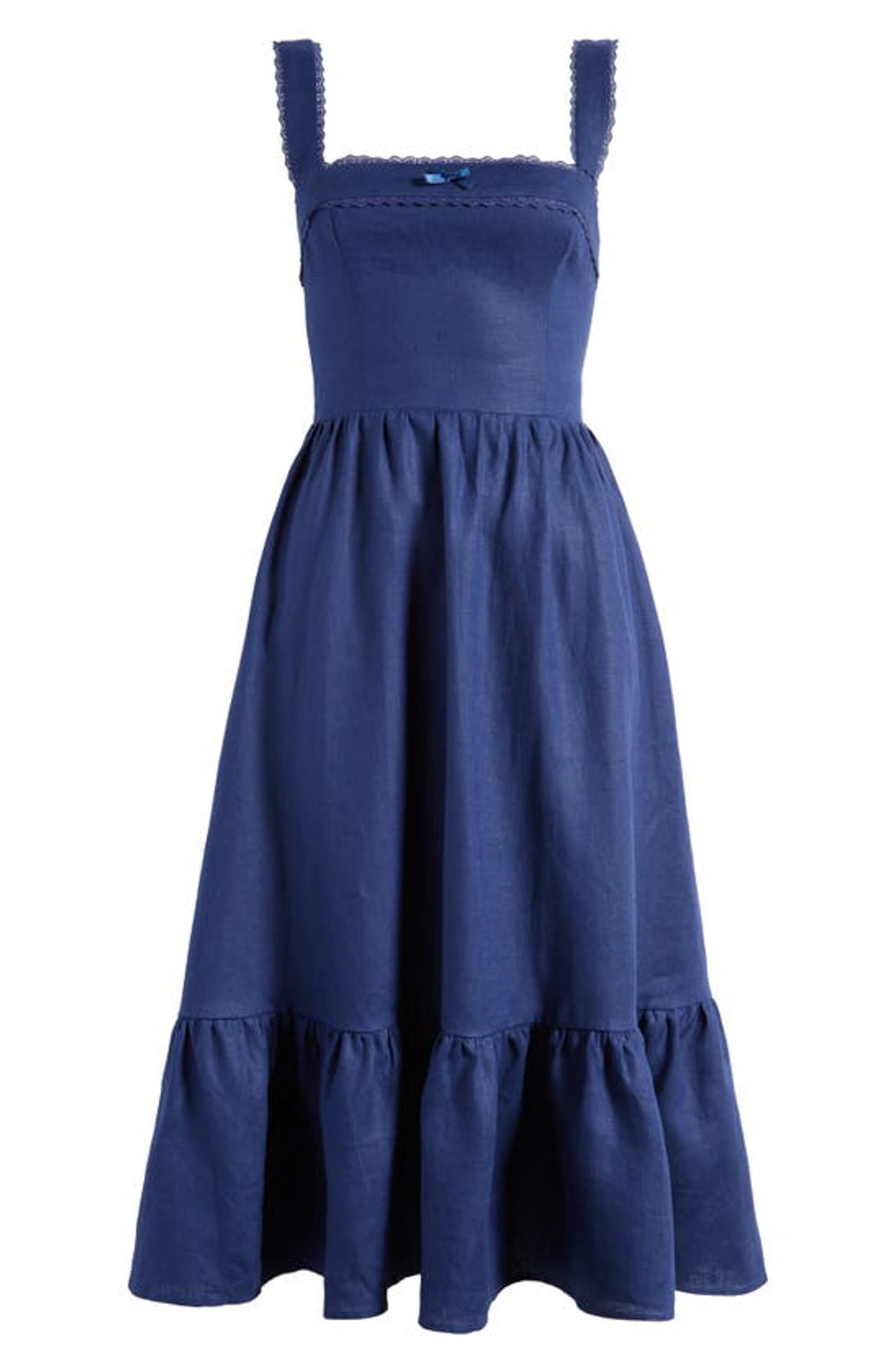 Reformation Rowen Ruffle Hem Sleeveless Linen Dress In Danube | ModeSens