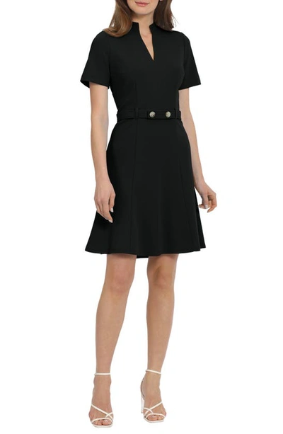 Maggy London Belted A-line Dress In Black