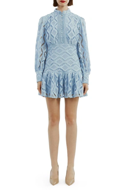 Bardot Remy Long Sleeve Lace Minidress In Light Blue
