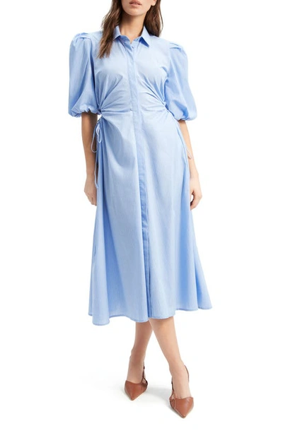 Bardot Keyhole Cotton Midi Shirtdress In Blue Stripe