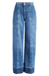 Frame Pixie Braided Waistband Wide Leg Jeans In Dewdrop