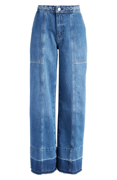 Frame Pixie Braided Waistband Wide Leg Jeans In Dewdrop