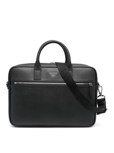 Emporio Armani Logo Plaque Zipped Laptop Case In Black