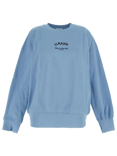 Ganni Cotton Sweatshirt In Blue