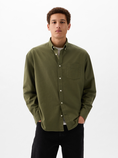 Gap Oversized Oxford Shirt In Army Jacket Green