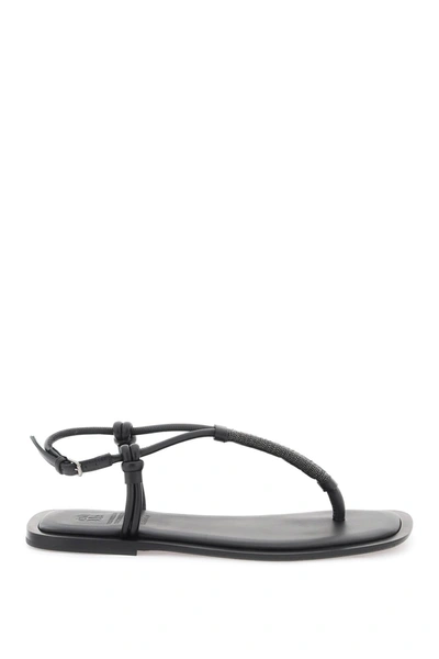 Brunello Cucinelli Woman Thong Sandal Black Size 8 Leather