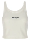 Palm Angels White Cropped Tank Top With Embroidered Logo In Cotton Woman