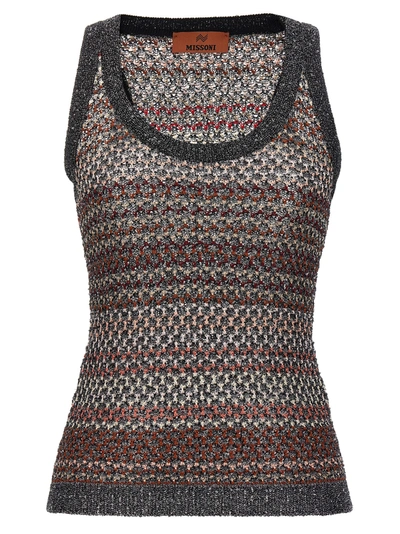 Missoni Multicolor Mesh Knit Tank Top With Sequins