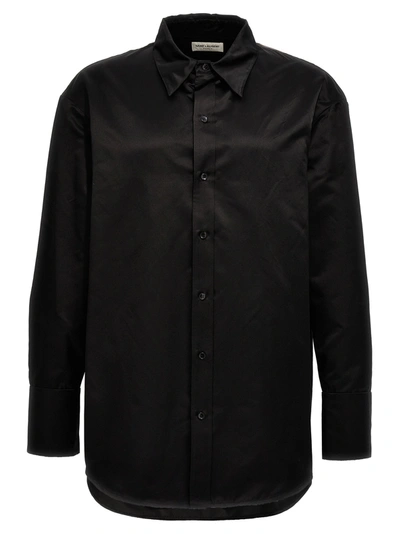 Saint Laurent Tailored Silk Shirt With Buttoned Cuffs In Black