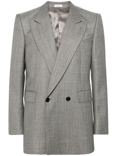 Alexander Mcqueen Grey Double-breasted Wool Blazer In Black