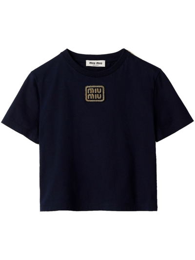 Miu Miu Cropped-hemd Mit Logo In Blue