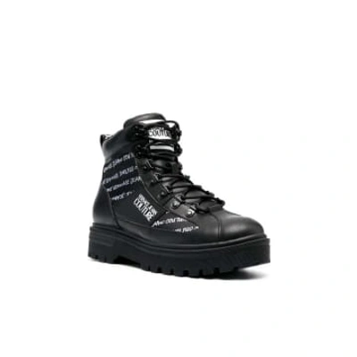 Versace Jeans Couture Graphic-print Lace-up Boots In Black