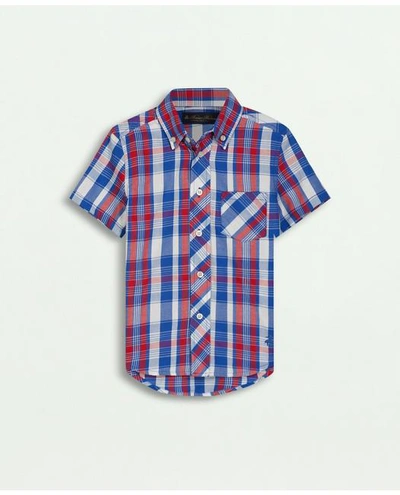 Brooks Brothers Kids'  Boys Short-sleeve Cotton Madras Sport Shirt | Red | Size 12