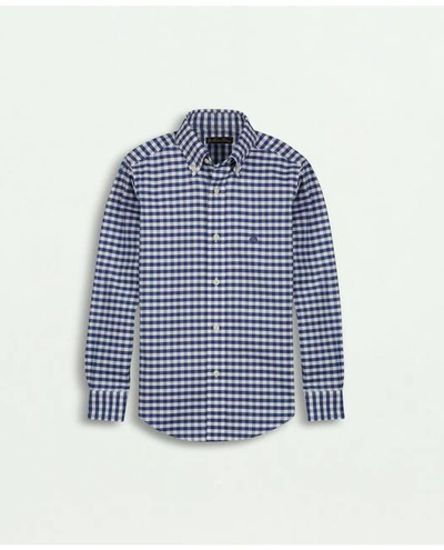 Brooks Brothers Kids'  Boys Non-iron Stretch Cotton Oxford Gingham Sport Shirt | Navy | Size Xl