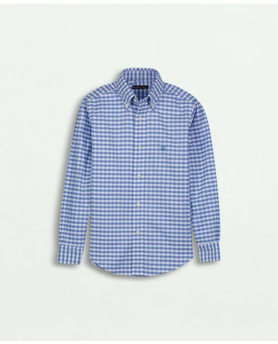 Brooks Brothers Kids'  Boys Non-iron Stretch Cotton Oxford Gingham Sport Shirt | Blue | Size Small