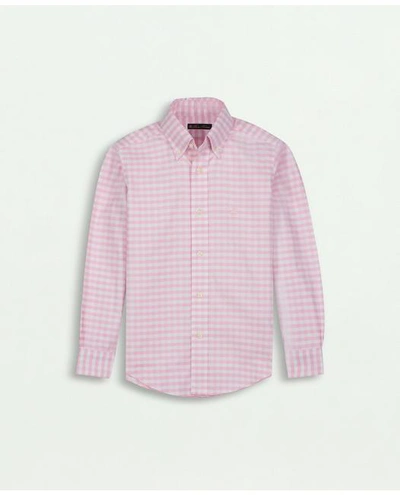 Brooks Brothers Kids'  Boys Non-iron Stretch Cotton Oxford Gingham Sport Shirt | Pink | Size Small