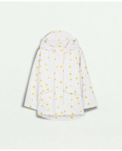 Brooks Brothers Kids'  Girls Flower Print Hooded Rain Coat | White | Size 14