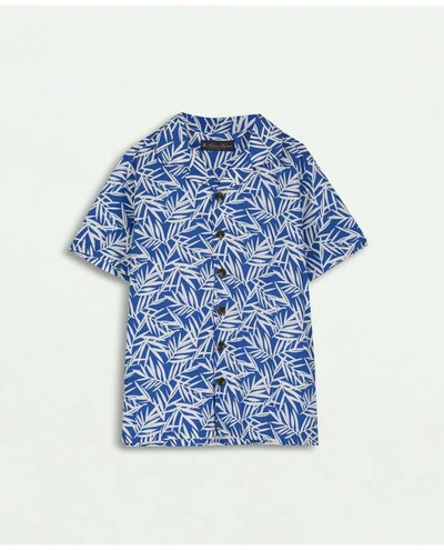 Brooks Brothers Kids'  Boys Tropical Palm Print Camp Collar Shirt | Medium Blue | Size 8