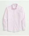 Brooks Brothers Big & Tall Stretch Cotton Non-iron Oxford Polo Button Down Collar, Windowpane Shirt In Pink