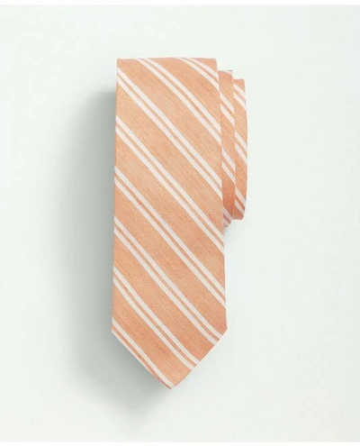 Brooks Brothers Silk Linen Bold Double Striped Tie | Orange | Size L/xl