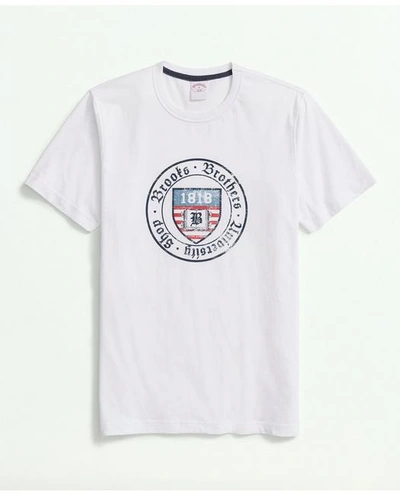 Brooks Brothers Cotton Graphic University Crest T-shirt | White | Size 2xl