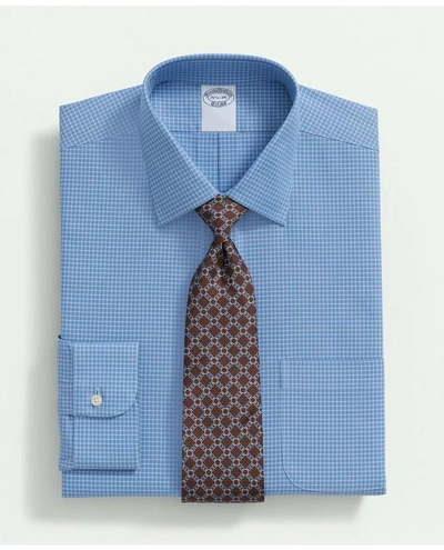 Brooks Brothers Stretch Supima Cotton Non-iron Royal Oxford Ainsley Collar, Windowpane Dress Shirt | Blue | Size 17