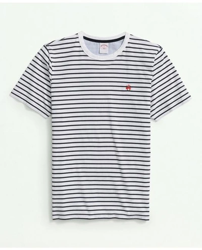Brooks Brothers Peached Cotton Striped T-shirt | White | Size Medium