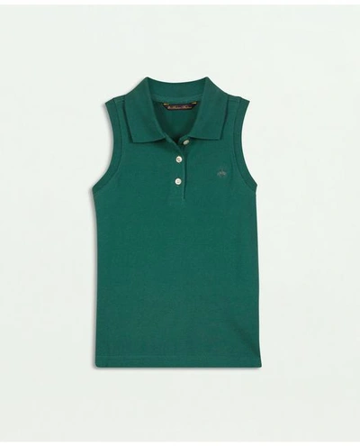 Brooks Brothers Kids'  Girls Sleeveless Pique Polo Shirt | Green | Size 10
