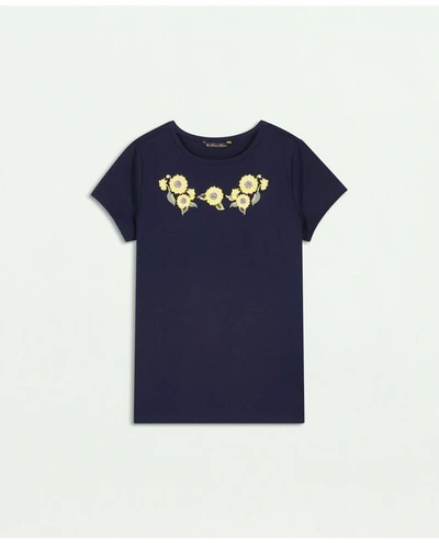 Brooks Brothers Kids'  Girls Floral Print T-shirt | Navy | Size 5