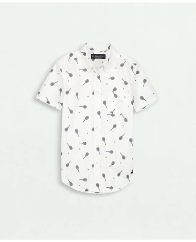 Brooks Brothers Kids'  Boys Tennis Print Sport Shirt | White | Size 8