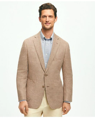 Brooks Brothers Classic Fit 1818 Houndstooth Sport Coat In Linen-wool Blend | Size 46 Long In Multicolor