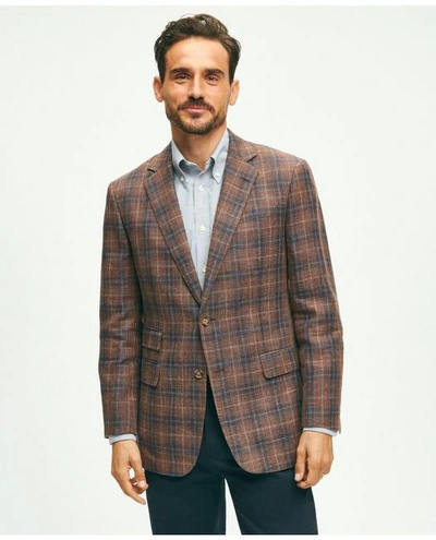 Brooks Brothers Traditional Fit Plaid Hopsack Sport Coat In Linen-wool Blend | Brown | Size 48 Long