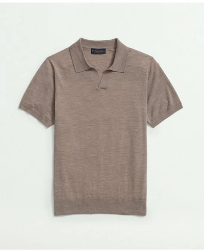 Brooks Brothers Lightweight Luxe All-season Sweater, Johnny Collar In Beige